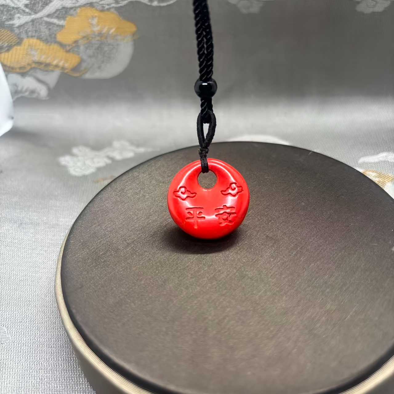 Cinnabar Peace Pendant Necklace, Unisex Elegant Charm